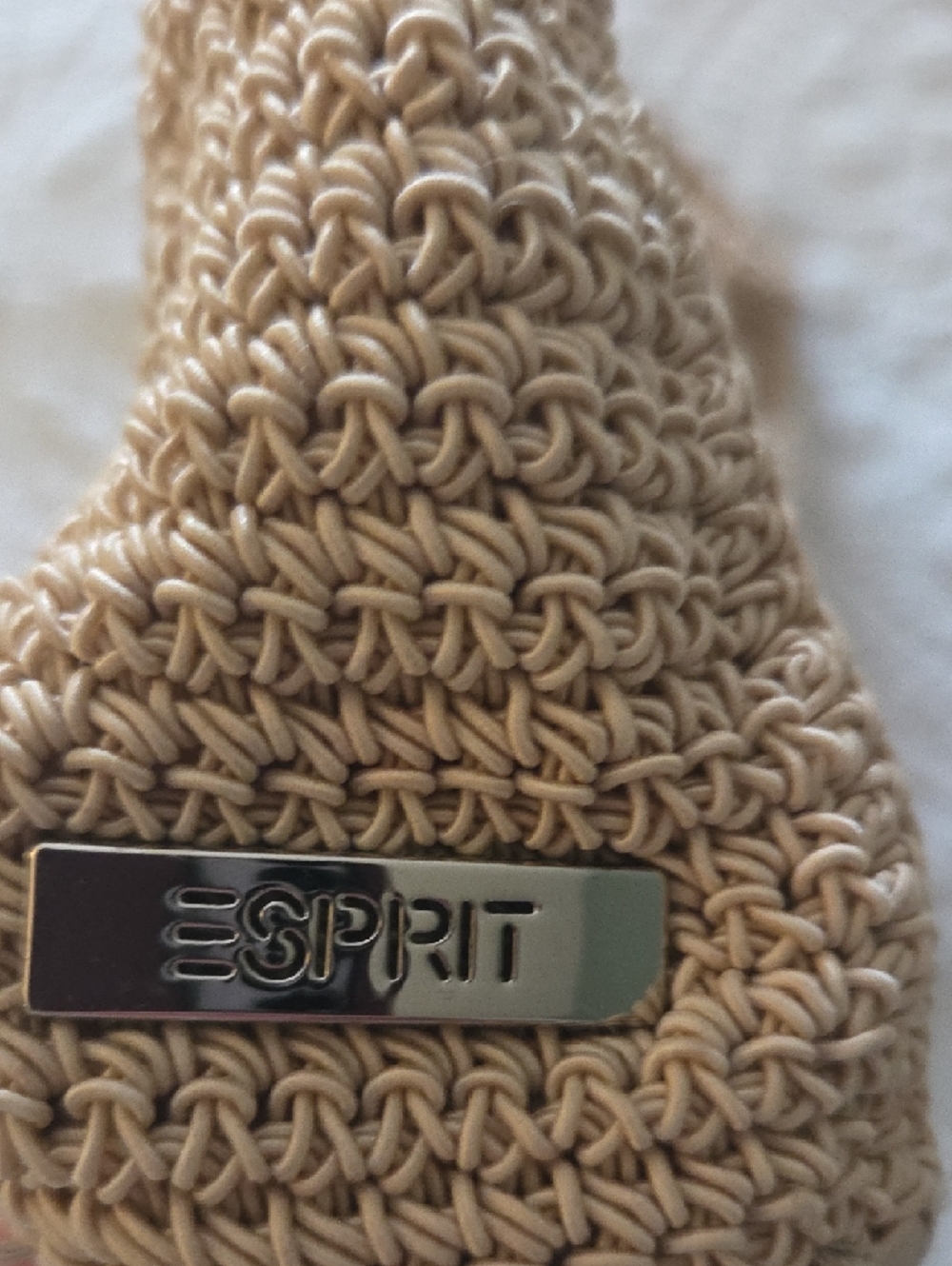 Woven Crochet Shoulder Bag in Beige - Picture 2 of 5